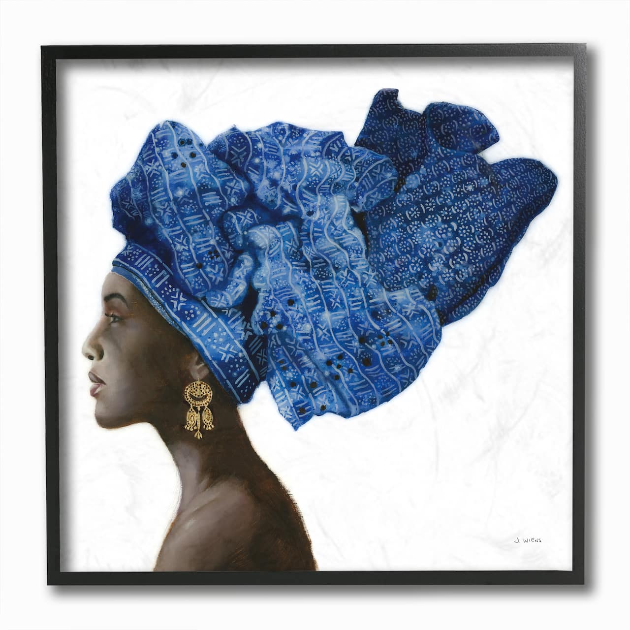 Stupell Industries Blue Strong Female Portrait Patterned Head Wrap Wall Accent with Black Frame